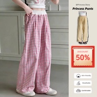 5-15 Years Girls Korean Plaid Wide Leg Pants 90-160cm Cotton Casual Straight Leg Trousers for Kids