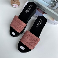 WEDGES IMPORT KAIN RAJUT MODEL SLOP TERBARU SANDAL WANITA KEKINIAN