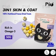 [24HR SHIP] LOVE, MYAW 3IN1 SKIN & COAT 50G Freeze Dried Treats Cod Fish Chicken Egg Yolk Cat Kucing