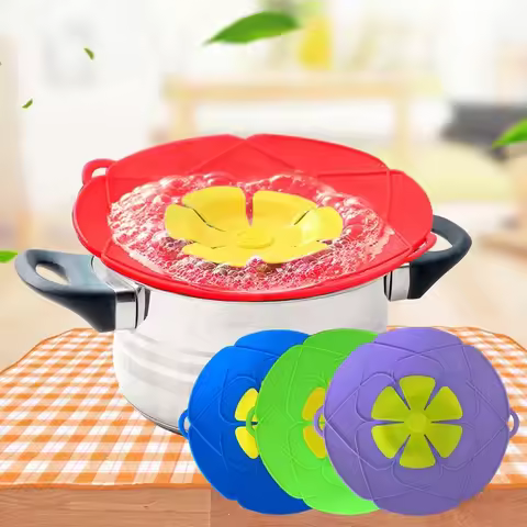 Silicone Lid Spill Stopper Cover For Pot Pan Kitchen Accessories Cooking Tools Flower Cookware Home 