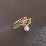 MATA Tulip Rings for Women, Adjustable Open Cat Eye Stone Rings