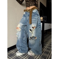MOERSHOP Grunge High-Waist Ripped Jeans - Casual Harem Pants