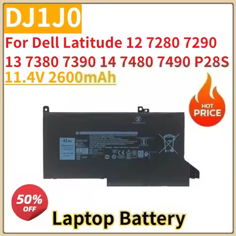 Brand New Replacement Laptop Battery 11.4V 2600mAh DJ1J0 For Dell Latitude 12 7280 7290 13 7380 7390