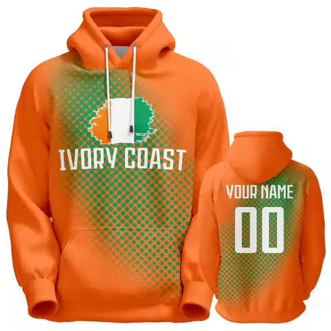 Custom Ivory Coast Hoodie National Flag Design Orange Pullover Sweatshirt with Name Number for Men W