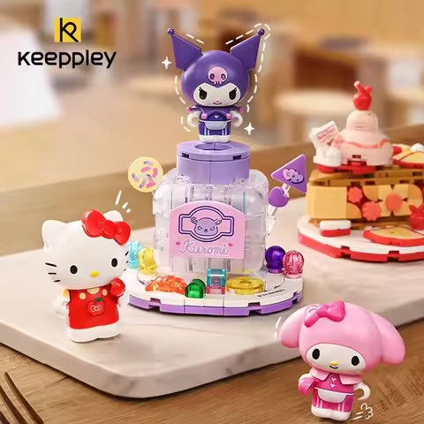 Original Keeppley Building Block Sanrio Kuromi Gourmet Party Cartoon Series Assembly Model Decoratio