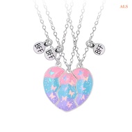 3pcs/Set Best Friend Pendant Necklace For Women Rainbow Heart Friendship Necklace Best Friend Alloy 