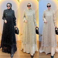 PUTIH HITAM Newest Brocade Gamis Elysia Maxy WD Material Shimmer Mix Tille Size M L XL XXL Fashion Muslimah Modern Dress Women Luxury Elegant Jumbo Muslim Clothing Women Clothes Women Import Premium Big Size Color White/Dusty/Blue/Black /Cream/Nude