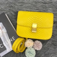 CELINE 明亮黃蟒蛇皮 中款 CLASSIC BOX肩背包/斜背包