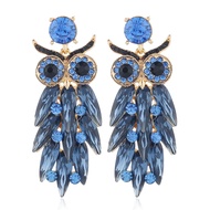 Style Exaggerated Glass Rhinestone Owl Long Earrings Retro Fashion Exaggerated Earrings Earrings