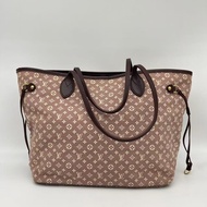 「JL精品代購」Lv樹莓色老花丹寧neverfull中號托特包