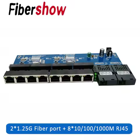 10/100/1000M Gigabit Ethernet switch Fiber Optical Media Converter PCBA 8 RJ45 UTP and 2 SC fiber Po
