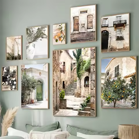 Spanish Italy Puglia Architecture Posters Canvas Painting Green Leaves Indoor Plants Wall Art Print 