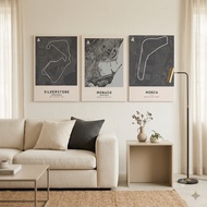 (With Frame) 3pcs Framed F1 Race Track Map Triptych Canvas Prints, Silverstone Monaco Monza Circuit 