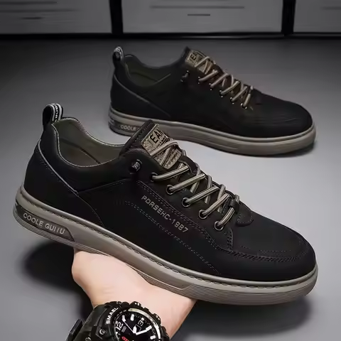 Men's Leather Shoes Casual Comfort Cricket Shoes Fashion Sneakers For Men Lightweight Driving Shoes