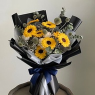 【香皂花乾燥花】男黑色款黃色向日葵香皂花乾燥花自然風畢業花束