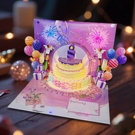 Birthday music balloon Gift Flower blowing candle 3D cake Three-Dimensional Greeting Card High-End F
