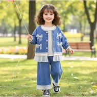 DBOX SET FOR GIRLS 3IN1 JUWITA DENIM RIBBON AGE 6 MONTHS - 5 YEARS NEWEST LACE VARIATIONS LONG SLEEV