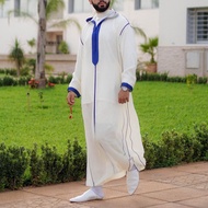 Jubah Putih lelaki Muslimah Jubah Hoodie Lelaki Slim Cotton Kurta Set Kolar Baju Melayu