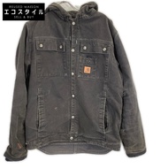 Carhartt 炭灰色抓絨內襯砂岩色連帽夾克，S 碼 [二手]