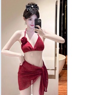 Red 3-Piece Bikini with Roses – Bling Glitter Fabric, Breast Enhancement V1 – 30121 D9T4 K08