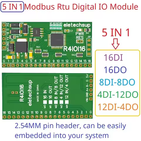 16CH 5 IN 1 Modbus Rtu Digital IO Module RS485 NPN PNP DI-DO Pin Core Board Switching Input Output P