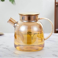 teapot teko kaca teh air panas dengan tutup kayu/ teko pitcher tahan panas dan dingin /teko kaca tah