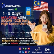 Malaysia eSIM 1 – 5 Days 500MB–2GB Daily High-Speed Unlimited Data Instant Maxis 5G Travel eSIM