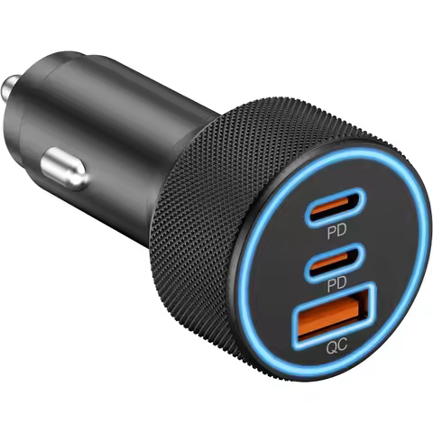 Alloy USB C Car Charger, 3-Port 67W Dual USB-C & USB-A Car Power Adapter PD/QC Fast Charging Cigaret