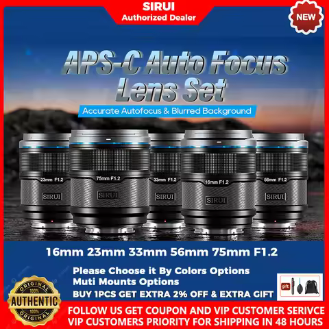 SIRUI Sniper 16mm 23mm 33mm 56mm 75mm F1.2 APS-C Auto Focus Lens For Sony E zve10 Mount Fuji X Mount