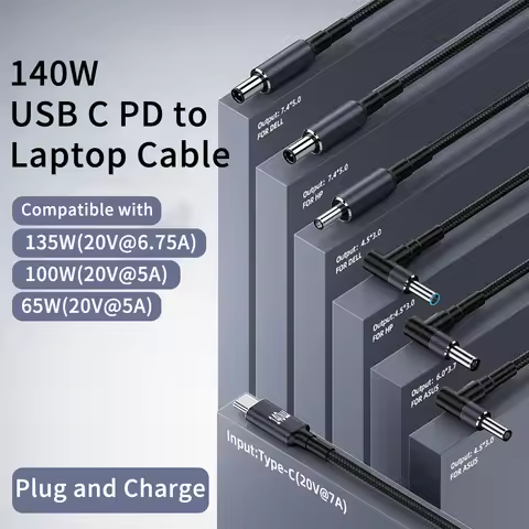 140W Type C PD to 5.5X2.5 7.4X5.0 4.5X3.0mm DC Power Adapter Converter USB C Fast Charge Laptop Char