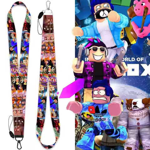 Game Roblox Cartoon Print Lanyard with Long Chest Card Holder Mobile Phone Strap Camera Rope Accesso