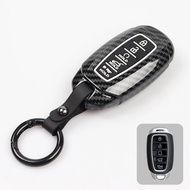 Carbon Fiber ABS Flip Smart Car Key Fob Case Cover Shell Holder Chain For Hyundai Venue Kona Elantra