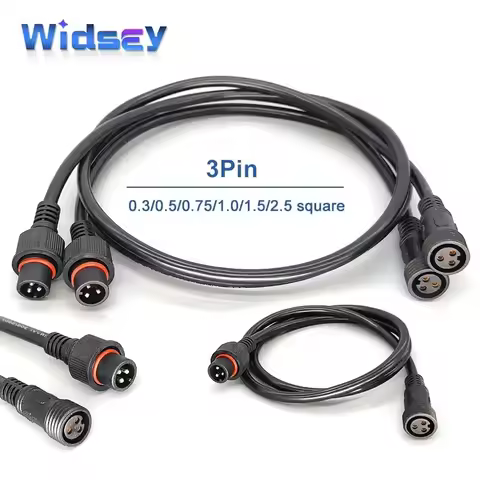 3Pin Waterproof Extension Cable 0.3/0.5/0.75/1.0/1.5/2.5 square meter Outdoor LED Plug Male to Femal