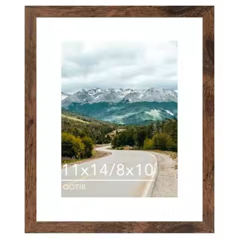 11x14 Picture Frame with 8x10 Mat Deep Brown, Display 8x10 with Mat or 11x14 Without Mat, Wood 11 by