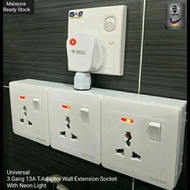 High Quality 2/3/4 Gang Black White Multiple T-Adaptor With Neon Light Wall Extension Wire Multi Plu