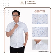 GENTITI By Thai Tuan men's short-sleeved shirt, white with blue-gray streak pattern, cool and comfor