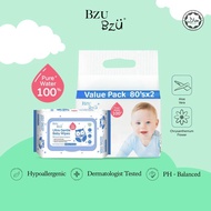 BZU BZU Ultra Gentle Baby Wipes (80 Pcs) [Exp:Yr 2027] / Newborn / Dermatologist-Tested / 100% Pure 