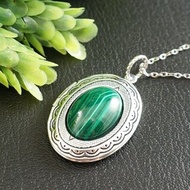 綠色孔雀石相片夾墜項鍊 銀質夾墜 紀念吊墜項鍊 飾品