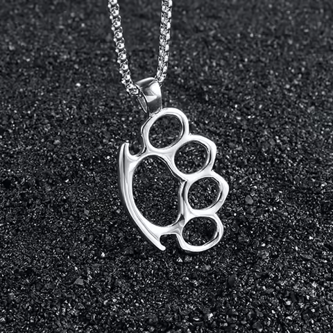 Vintage Fashion Brass Knuckles Pendant Necklace for Women Men Y2k Grunge Jewelry Goth Gothic Accesso