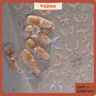 YUJINX Nail Art Transfer Sticker Paper, Self-adhesive Shell Light Nail Sticker, Fashion 5D Butterfly Manicures Decorations Metallic Mirror DIY Nail Art Decorations Women Girls