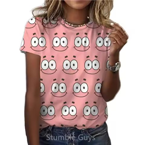 2024 Summer Teenagers Cute Spongebob Cartoon Print Children's Bottoming Girls Shirt Street Harajuku 