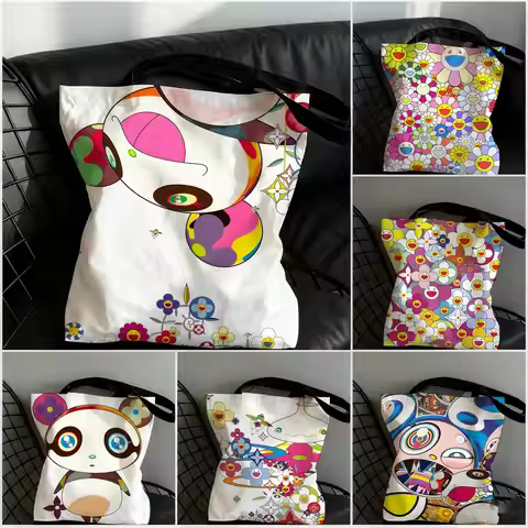 Murakami Takashi Storage Bags Large Capacity Canvas Tote Bag For Women, Student School Book Bag, Cas