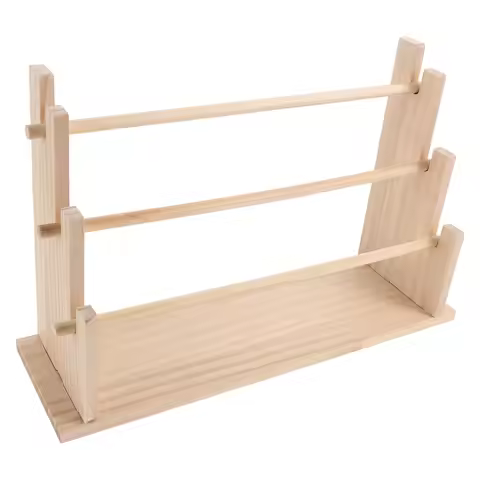 2-Tier Wood Ribbon Storage Rack Organizer Ribbon Holder for Craft Room Washi Tape Spools Display Sta