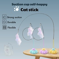 Cat Teaser Suction Stick Cat Toy Teaser Cats Teaser Feather Stick Toy with Suction Cup Mainan Kucing
