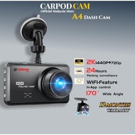 【1 YEAR WARRANTY】CARPODCAM A4 1440P+720P HD Dual Dash Camera WIFI APP Control 24H Parking Monitor