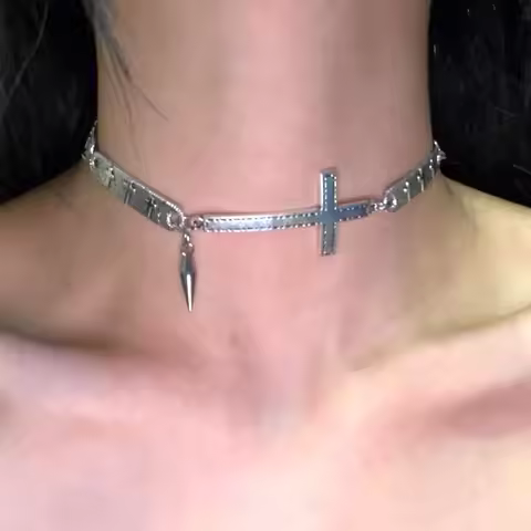 Punk Jewelry Spliced Cross Rivet Necklace Grunge Rock Cool Accessories Cool Necklace Women Goth Kore