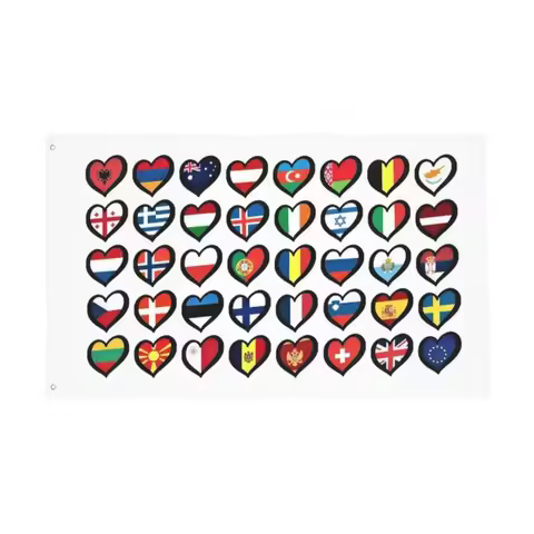 Eurovision Song Contest Flags Hearts ESC EBU Eurofans Flag Indoor Outdoor Banner Decoration Double S