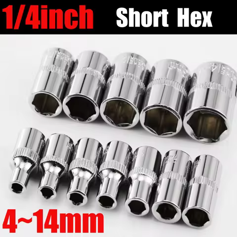 1/4" Drive Sockets 4 4.5 5 5.5 6 6.5 7 8 9 10 11 12 13 14mm 6 Point Short Sockets CRV Socket Wrench