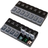 2 Pcs 7 Day 2 Times A Day & Night Medicine Organizer - 14 Compartment Pill Box with AM & PM Storage