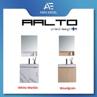 AALTO SJ-P004-11-8056 | SJ-P004-01-8056-WD FLO CABINET SERIES WHITE MARBLE / WOODGRAIN BASIN AND MIR